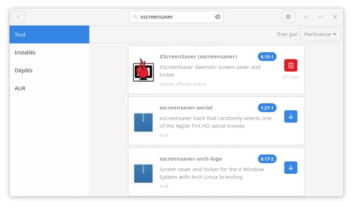 Installation d'XScreenSaver avec Pamac